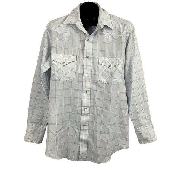 Karman Other - VTG Karman Light Blue Western Button Down Shirt 16 1/2 Pearl Snap Sz 34